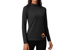 MAGCOMSEN Women's Thermal Shirts Mock Turtleneck Fleece Lined Long Sleeve Workout Tops Underwear Base Layer Running