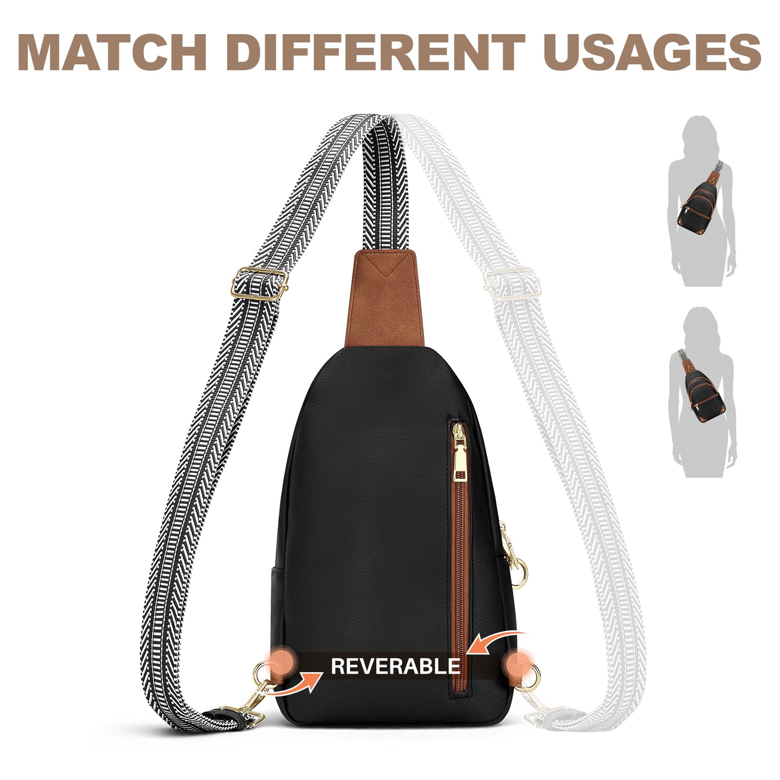 Anti Theft Crossbody Bags for Women, RFID Sling Bag Travel Purse, RFID Cross Body Purses Chest Bag for Travel Black Brown