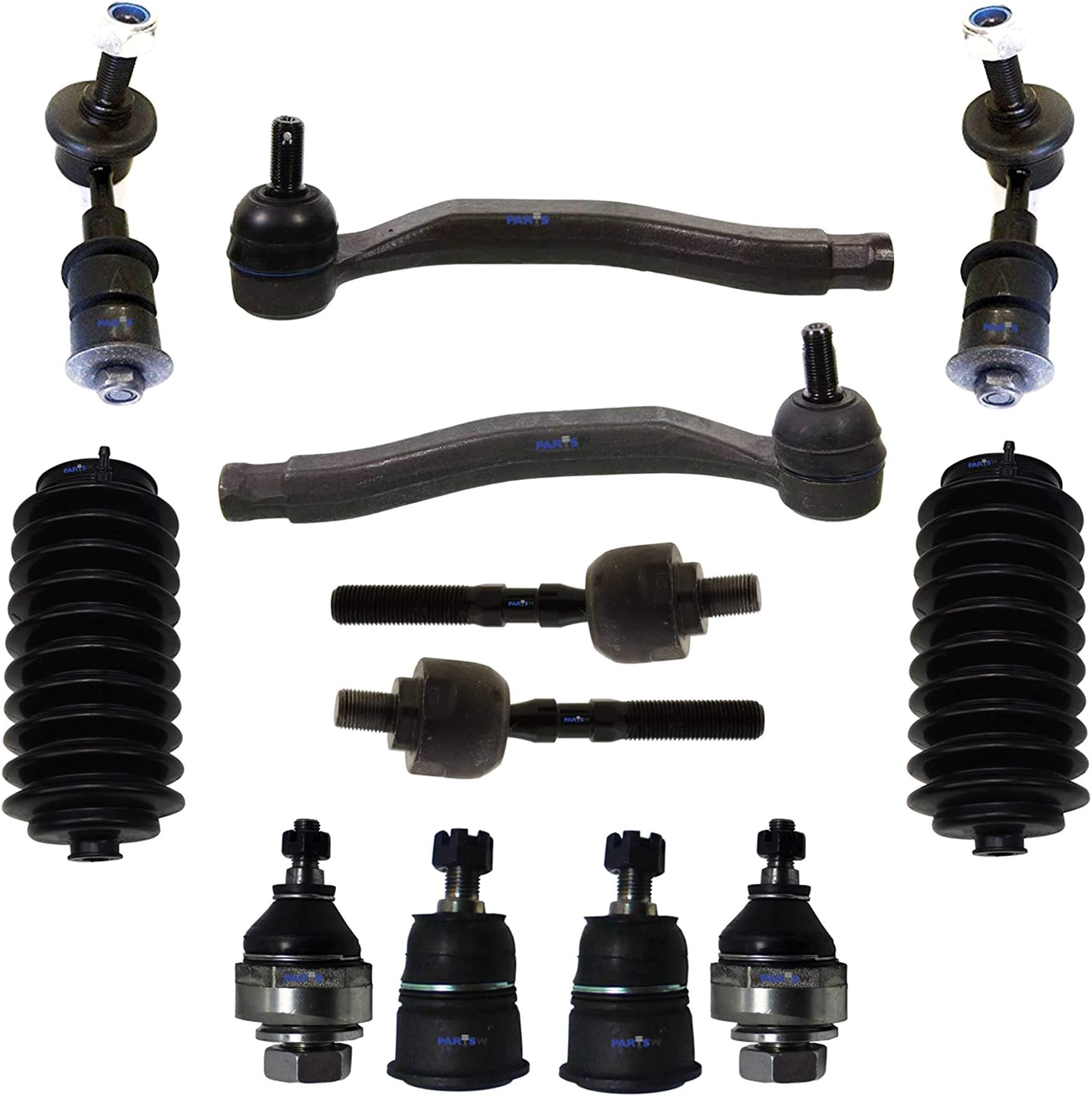 12 Pc Suspension Kit Upper & Lower Ball Joints Bellow Boots Tie Rod Ends & Lower Arm Sway Bar Links