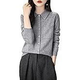 Chanyarn Women's Polo Neck 100% Merino Wool Sweater 2025 Spring Basic Long Sleeve Knitted Cardigan Sweater with Pocket