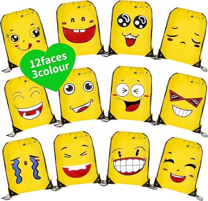 Amazon Emoji Drawstring Backpacks (Pack of 12) just 9.99 after 50