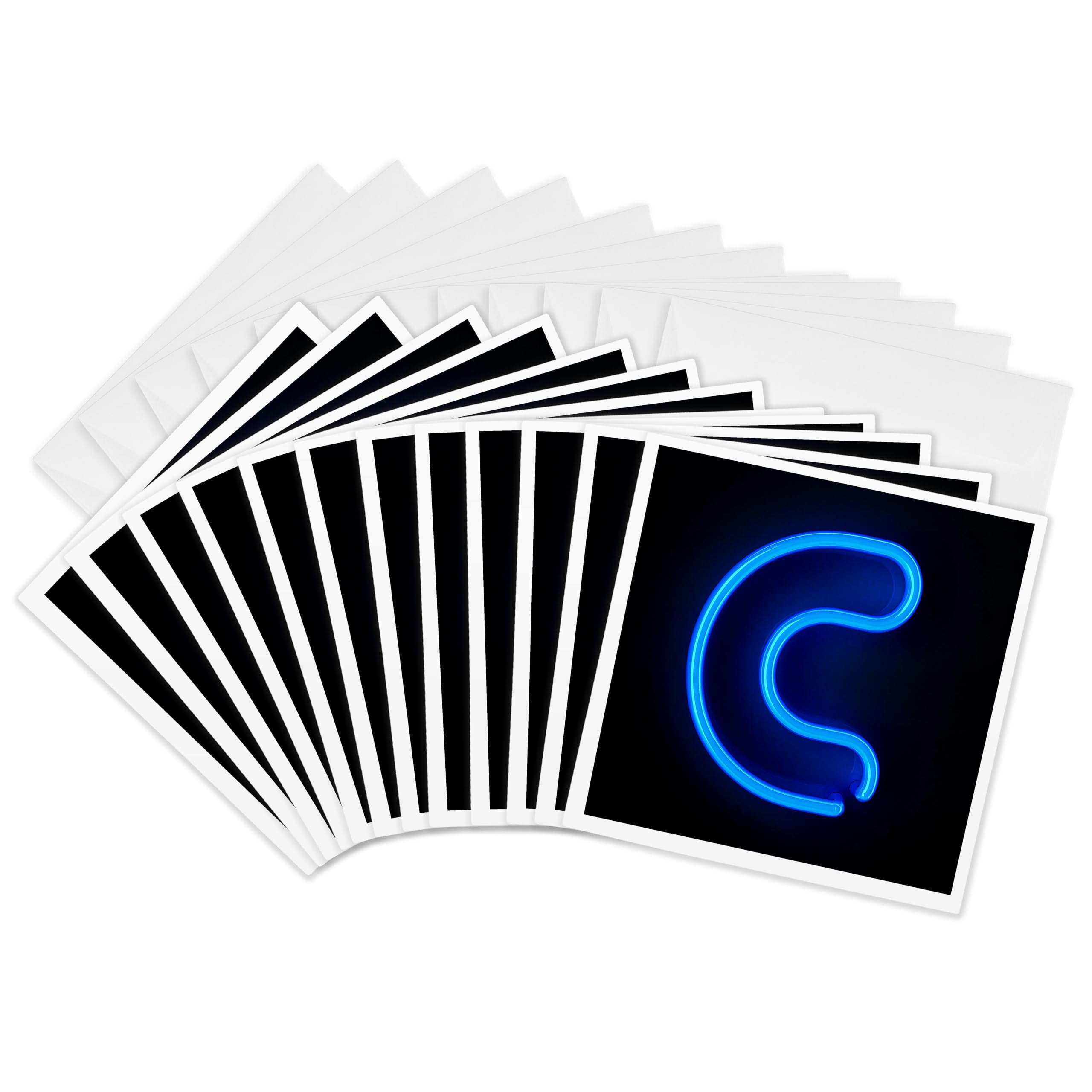 3dRose gc_155123_2 6 x 6-Inch "Monogram Letter C Abstract Neon Blue Lit Shining Illuminated" Greeting Card (Set of 12)