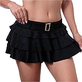Pin Up Doll Low Rise Belted Mini Skirt for Women, Women's Short Mini Dance Skirts with Belt, Runs Small Order One Size Up
