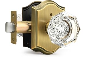 Gobrico Privacy Antique Brass Glass Door Knobs,Crystal Door Knobs with Lock, Indoor Door Handles for Bedroom and Bathrooms
