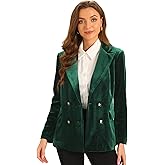 Allegra K Velvet Blazers for Women's Notched Lapel Long Sleeve Double Breasted Blazer Jacket