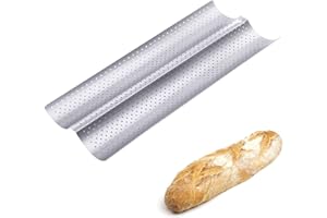 Entemah Nonstick Baguette Bread Pans, 15*6.3 inch Carbon Steel Perforated French Bread Pan, Bread Baking Pan Loaf Bake Mold T