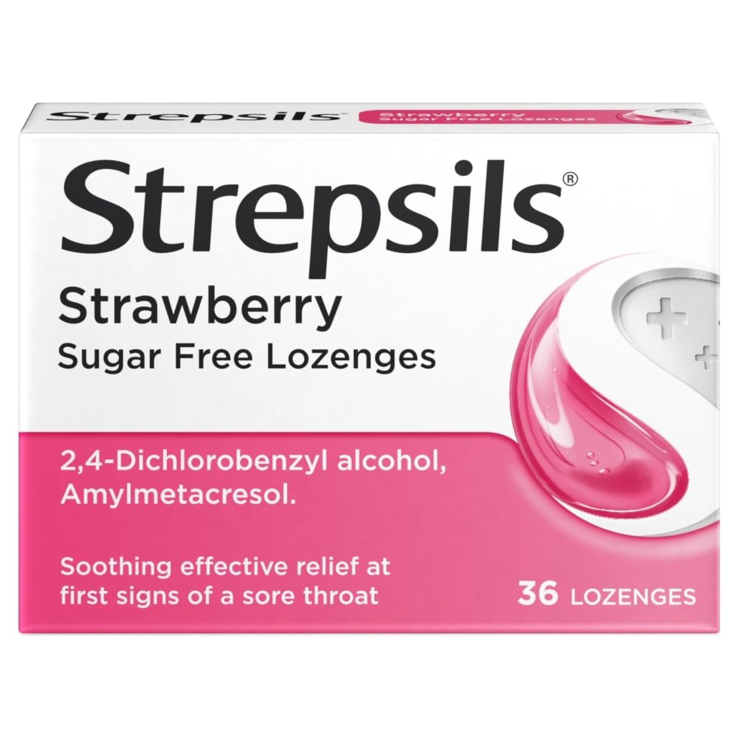 Strepsils Strawberry Lozenges, 36 Count - Fast-Acting Sore Throat Relief, Germ-Fighting, Pain-Relieving, Works in 5 Minutes
