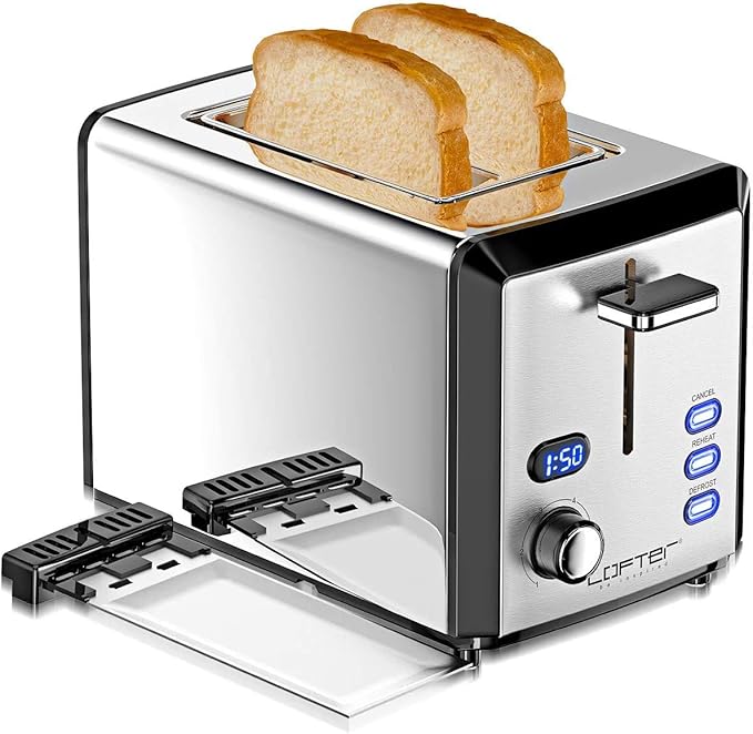2 Slice Toaster, LOFTER Mirror Stainless Steel Toaster