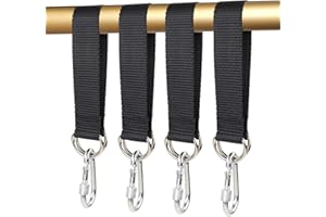 LERSUSI Outdoor Black Tree Swing Straps Hanging Kit with 4 Carabiners, 26cm / 10.23 inches Length Tree Swing Hanging Kit Holds 220 lbs (4 PCS Black)