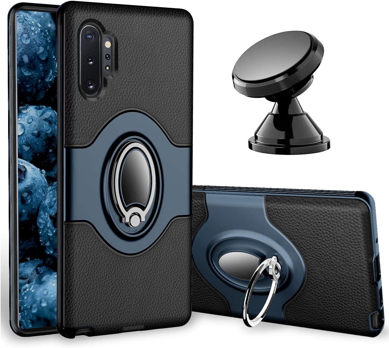 eSamcore Galaxy Note 10 Plus Case Ring Holder Kickstand Cases + Dashboard Magnetic Phone Car Mount for Samsung Galaxy Note 10 Plus + [Navy Blue]