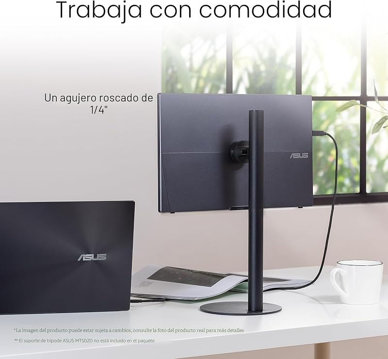 ZenScreen MB16ACV - Monitor portátil USB, 15,6", Full HD (IPS, Conectividad híbrida, USB de Tipo C, Antiparpadeo, Luz Azul de Baja Intensidad, Tratamiento Antibacteriano), 250cd/m², Negro