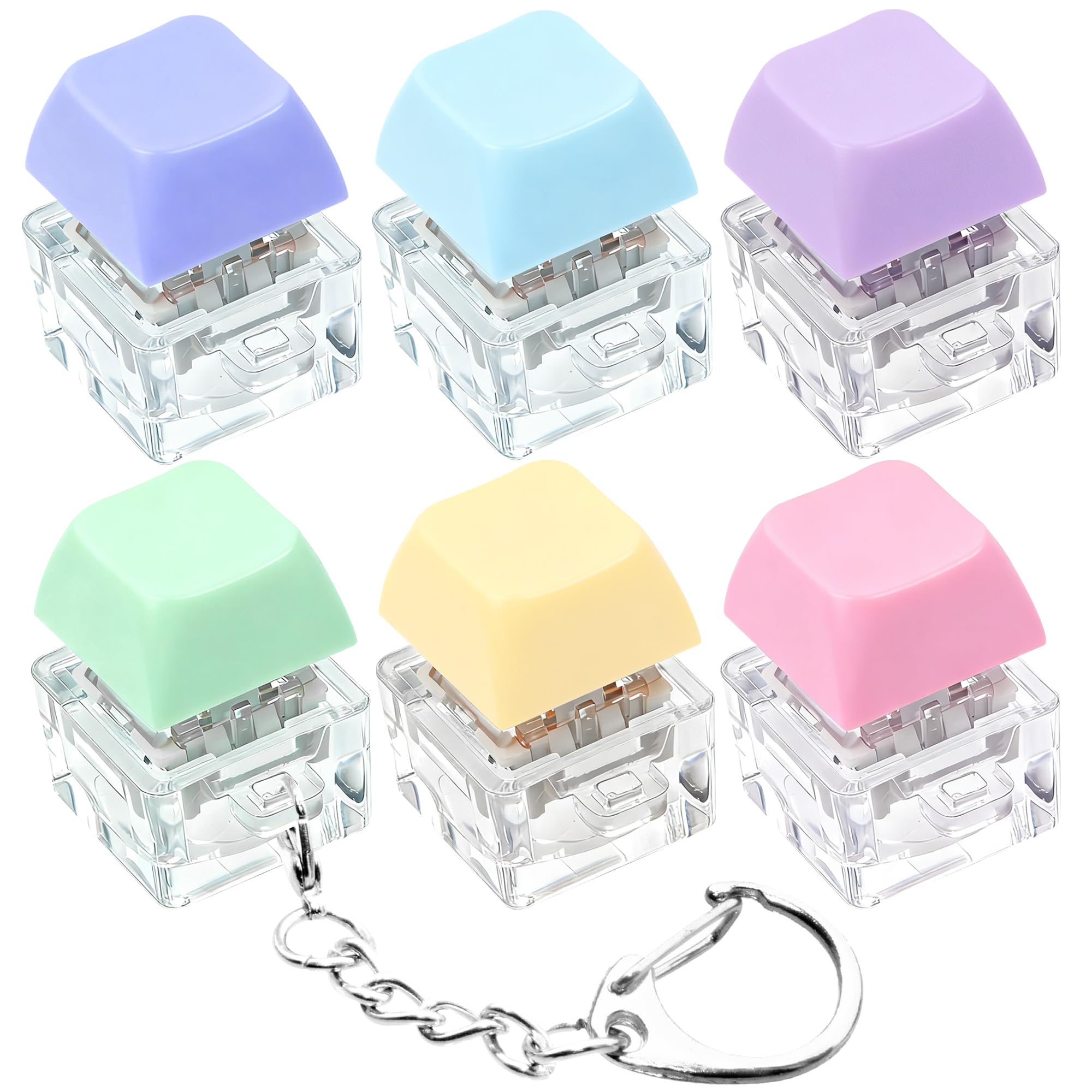 Photo 1 of 6 Pack Keyboard Fidget Toy Keyboard Fidget Keychain Keyboard Decompression Button Finger Clicker Toys, Button Stress Relief Fidget Gifts for Adult to Relief Stress (Mix Macaron)