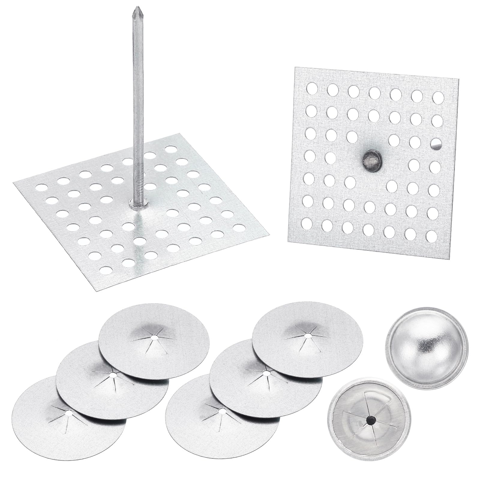 PATIKIL 450pcs Perforated Insulation Pins 2-1/2inch, 1.5in Self Locking Washers Round 7/8in Aluminum Insulation Hangers Cap Washers for Foam Board Wall Floor Ceiling, 150Set/450Pieces