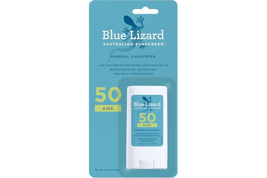 Blue Lizard Kids Mineral SPF 50 Sunscreen Stick, Zinc Oxide, 100% Mineral Actives, Developed for Kids’ Sensitive Skin, TSA-Friendly, Vegan, Paraben-free, Fragrance-Free, 0.5 oz