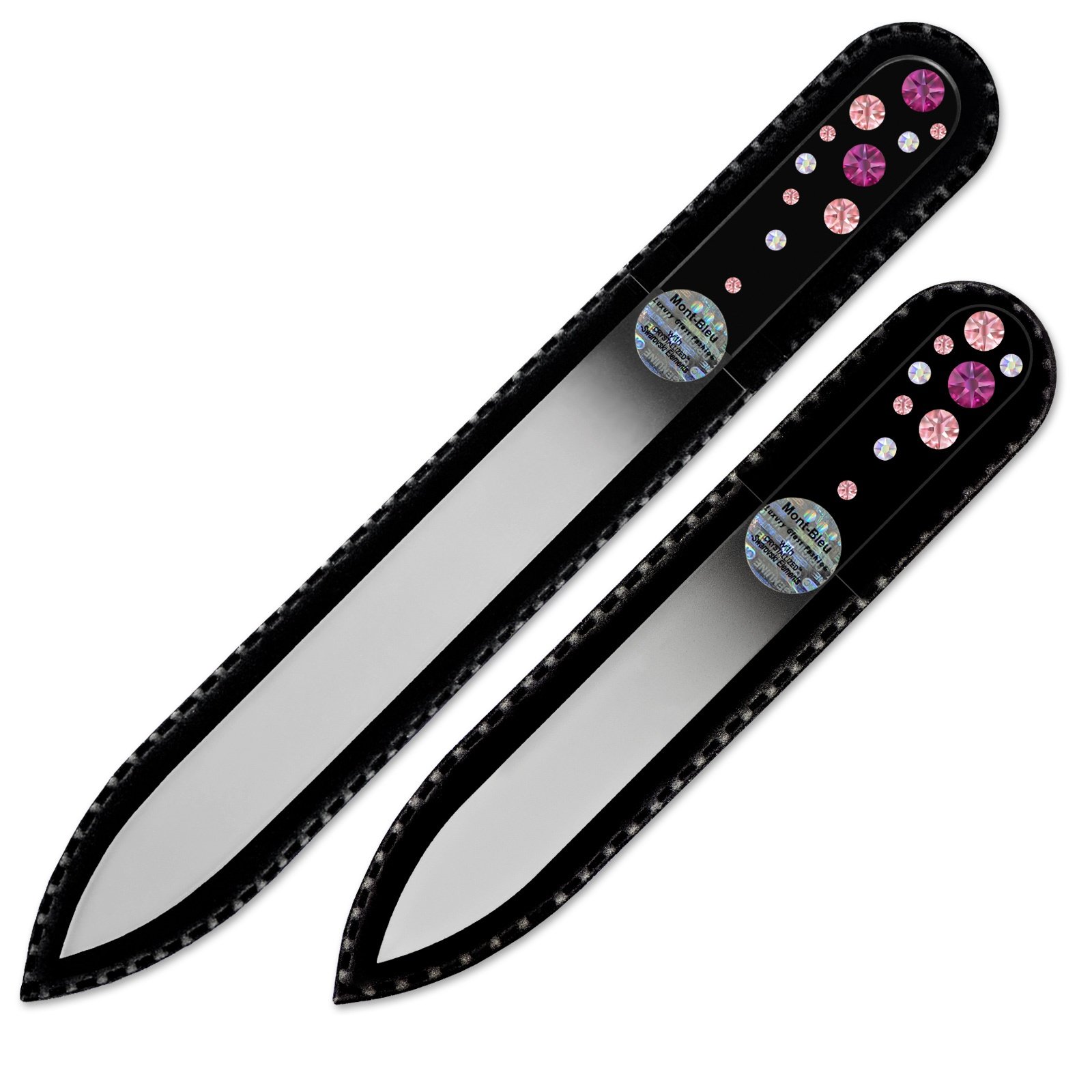 Gifts for women - Mont Bleu Premium Set of 2 Glass Nail Files Hand Decorated with Swarovski Elements - Genuine Czech Tempered Glass - Handmade gift set - Best Crystal Nail Files for natural nails