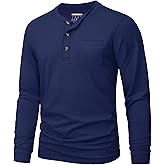 MAGNIVIT Mens Henley Shirts Long Sleeve with Pocket Fall Cotton Casual T-Shirts Plain Moisture Wicking Tee with 3 Button