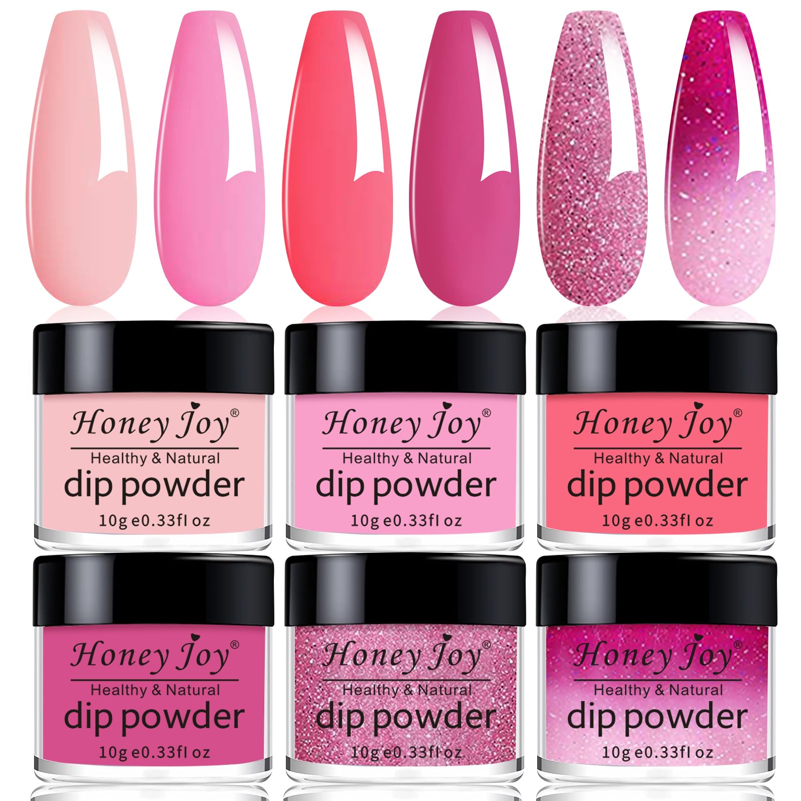 Honey Joy Color Changing Dip Powder Nail Kit Starter,6 Colors Summer Glitter Pink Dipping Powder Set Nail Art Manicure DIY Salon Home Gifts for Women, No Need Nail Lamp Cured, DP-V — image 1