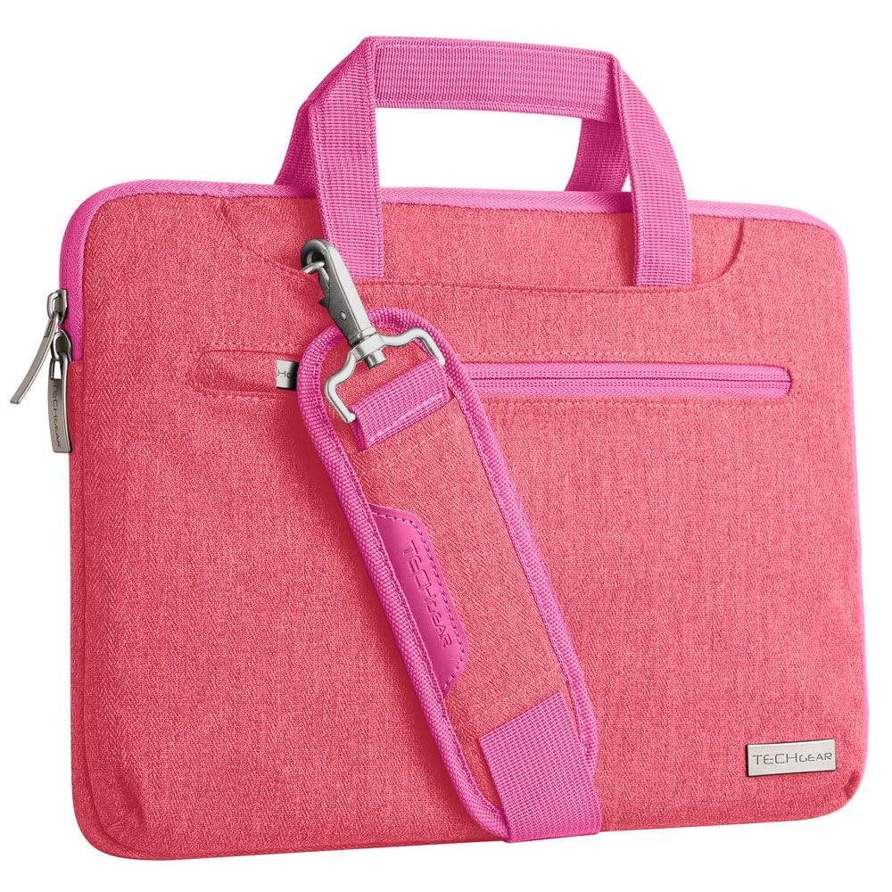 TECHGEAR Case for 12.8" - 13.6" Laptops, Portable Multi-function Laptop Case with Adjustable Shoulder Strap, Luggage Strap & Suppressible Handles, Portable Sleeve Organiser Case Cover + Pockets PINK — image 1