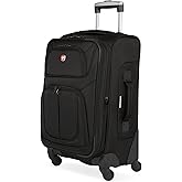 SwissGear Sion Softside Expandable Luggage – Medium Checked Suitcase with 360 Degree Wheels & Retractable Handle – 25 Inch, Perfect for 1-7 Night Trips – Black