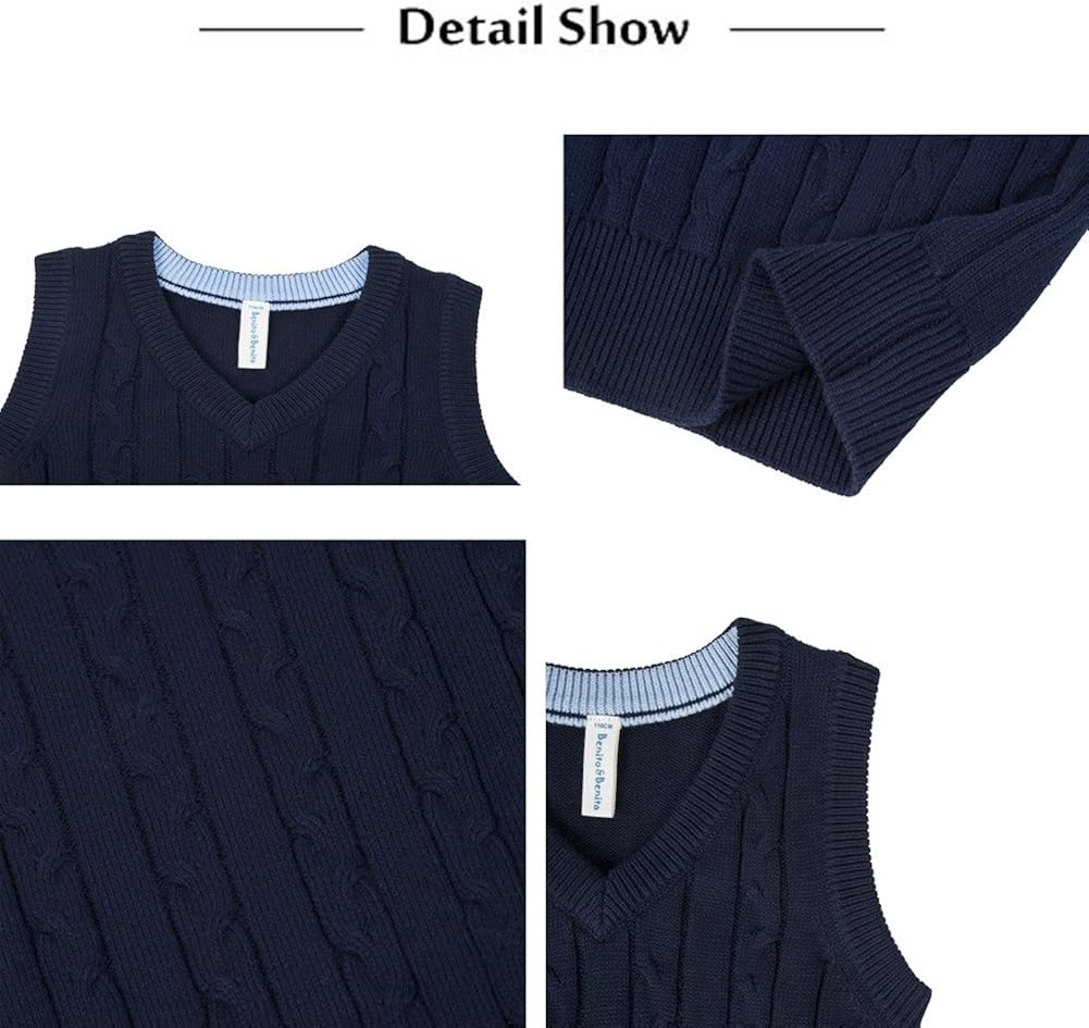Benito & Benita BOBOYOYO Boys' Sweater Vest, School Uniform Sweater Pullover, Cotton Knit V-Neck Vest for Boy Girl Baby: Clothing
