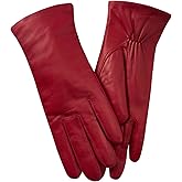 Hanotolo Leather Gloves for Women,Lambskin Premium Wool Lined for Winter, Water-Resistant Driving Gloves