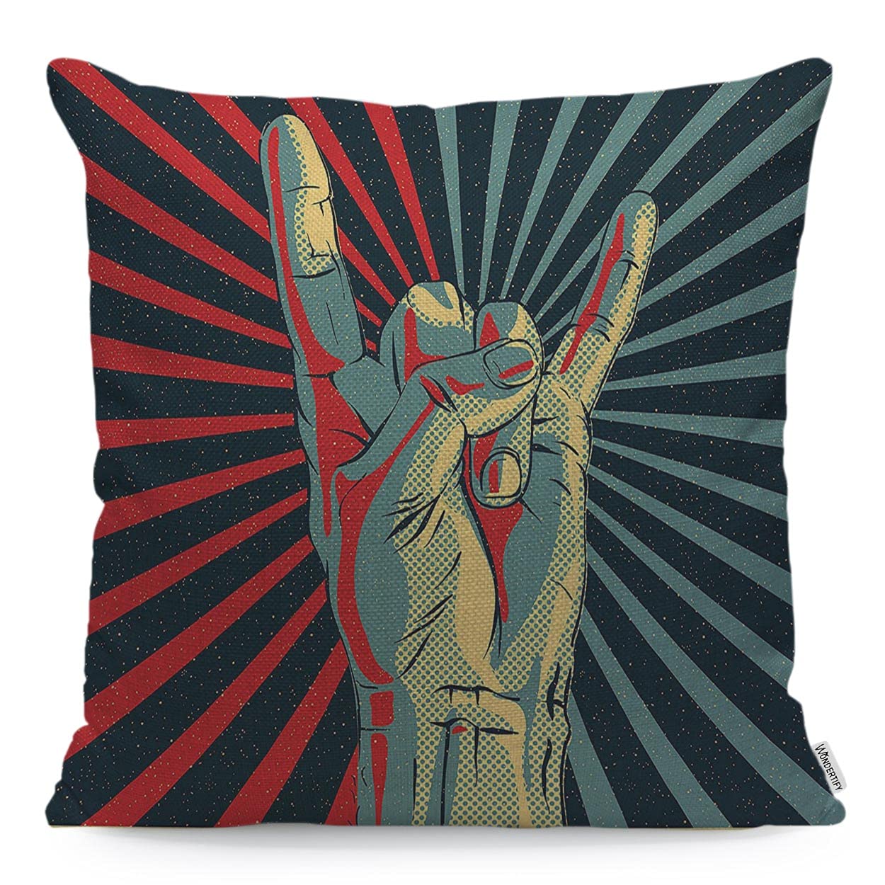 WONDERTIFY Gesture Love Cushion Cover Music Rock N Roll Decorative Throw Pillow Covers, Sofa Pillow Case Red Teal 45X45 Cm