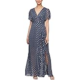 S.L. Fashions Womens Plus Size Short Sleeve Long Maxi Dress with Ruched Waist, Spring/Summer Gown, Wedding Guest