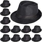 12 Pcs Men's Fedora Hats, 1920s Style Jazz Hats, Black Straw Hats with Satin Band, Breathable Sun Hats for Outdoor Activities, Parties, and Travel
