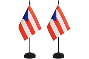 YAMIUO 2 Pack Puerto Rico Desk Flag Set, Puerto Rican Desktop Small Miniature Table Office Flag with 12" Black Pole and Black Base, Offices, Classroom, Home, Festival Decoration (Puerto Rico)