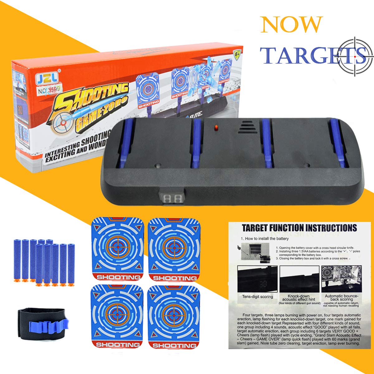 Electric Scoring Target for Nerf Guns - Auto Reset Intelligent Light Sound Effect Digital Shooting Targets, Ideal Gift Toys for Teens, Boys & Girls(2019 Update Version/4 Targets)