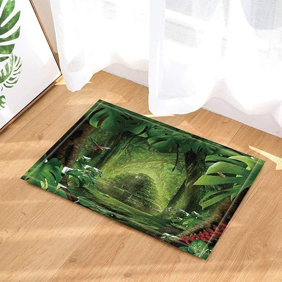 ZHWL6688 Grüner Wald, grüne Moossteine, braune hohe Bäume, grüne