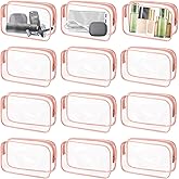 Bruislard 12 Pcs Clear Makeup Bag for Women with Zipper, Waterproof PVC Plastic Small Clear Cosmetic Bags, TSA Approved Toiletry Pouch for Women Men Organizing
