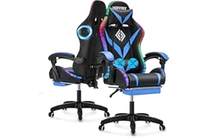 VANSPACE Gaming Chair with Bluetooth Speakers and RGB LED Lights Ergonomic Massage Computer Gaming Chair with Footrest Video Game Chair High Back with Lumbar Support Blue and Black