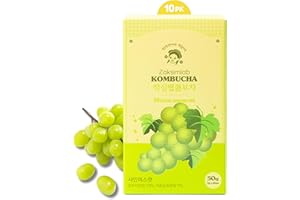 Zaksim Lab Kombucha Tea Organic Drink - Shine Muscat Flavor - Powder 5g x 10 Sticks (Total 50 grams) - Sugar Free Sparkling Live Cultured Kombucha Powder Mix with 17 Probiotics Strands [ALL.FOR.YOU.]