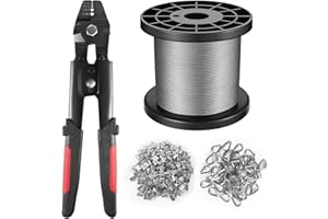 KALLSDY Wire Rope Crimping Tool Kit, 328FT Stainless Steel Cable with 200PCS 1/16” Aluminum Crimping Loop Sleeves and 50PCS Stainless Steel Thimbles