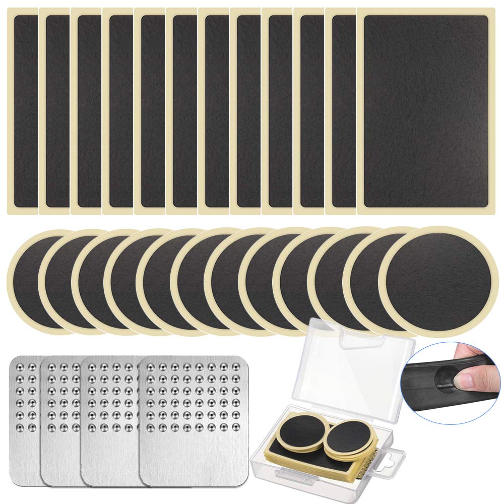Puncture Repair Kits for Bikes, Self Adhesive Bike Puncture Repair Patches Glueless Tire Patches Kit with Metal Rasps/Case, Bicycle Puncture Repair Kit ideal for Mountain Bike/Road Bike Inner Tube