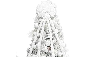 Hismir Christmas Tree Topper Bow，53x13 Inches Large Christmas Bow with Glitter Streamer and Patterned Ribbon，Decorative Bows for Xmas Tree Wreath Door Festival Home Decor(White)