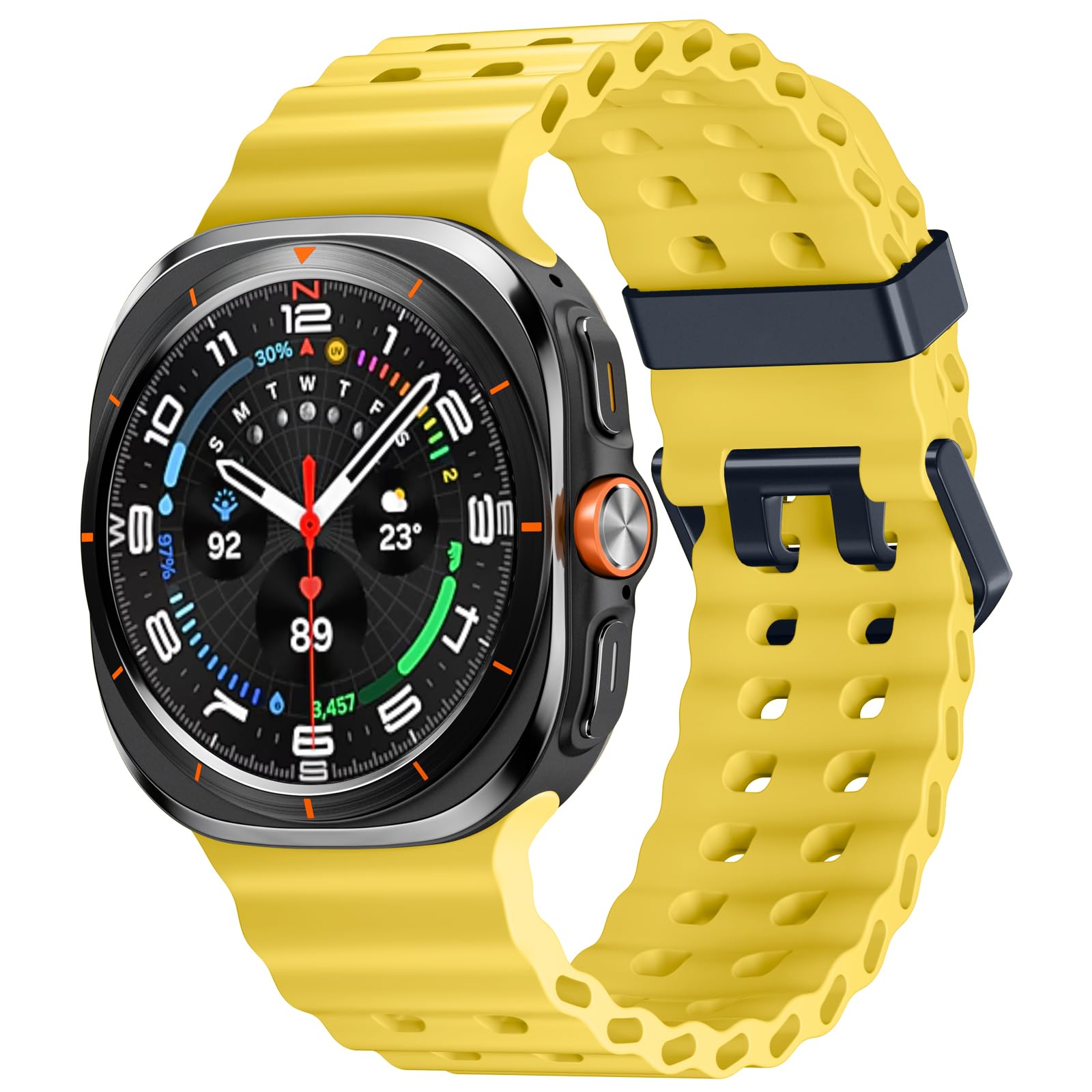 Photo 1 of Adorve Compatible with Samsung Galaxy Watch Ultra Bands 47mm (2024), Rugged Soft Silicone Waterproof Breathable Ocean Sport Wristband for Galaxy Watch 7 Ultra Bands Men Women, Yellow