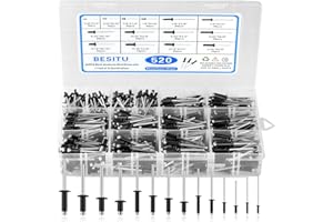 Besitu 520pcs Black Rivets Pop Rivets Assortment Kit,14 Sizes Aluminum Rivets (3/32" 1/8" 5/32" 3/16"), Blind Rivets Set for 