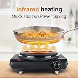 Uten Stainless Steel Single Hotplate 1250-1500W 5 Power Levels Cast Iron view 3