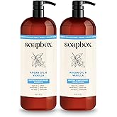 Soapbox Argan Shampoo & Conditioner Set, Volumizing, Vegan, Color Safe, Harsh Sulfate & Silicone Free, 1 Liter Each (Pack of 2)
