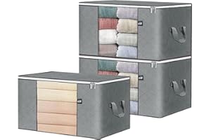 ZPP 90L Large Storage Bags, 3pack Clothes Foldable Storage Bins, Foldable Blanket Storage Bags, organization and Storage with Lids and Handle, Blanket, Comforters, Bed Sheets, Pillows, Toys (Gray)