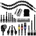 FAWAIKTU 32pcs Flexible Drill Bit Extension Set, 105° Right Angle Drill Attachmen, Rotatable Joint Socket 1/4 3/8 1/2 In Hex Socket Adapter, Bendable Drill Bit Extension Screwdriver Bit