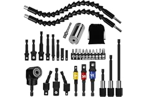 MXIIXM 32pcs Flexible Drill Bit Extension Set, 105° Right Angle Drill Attachmen, Rotatable Joint Socket 1/4 3/8 1/2 In Hex Socket Adapter, Bendable Drill Bit Extension Screwdriver Bit