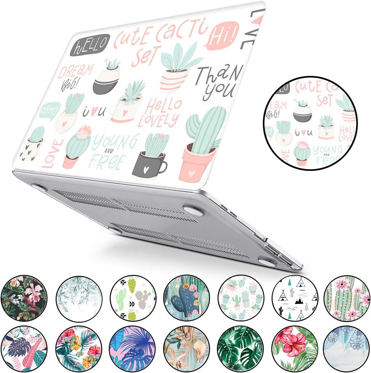 Newest MacBook Air 13 inch Case A1932 PapyHall Tropical Palm Leaves Plastic Hard Cover Case for MacBook Air 13 inch with Touch ID 2018 Release A1932 Lovely Cactus