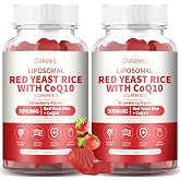 Oakevlp 2 Pack Liposomal Red Yeast Rice with Coq 10 3000mg Gummies,Red Yeast Rice Extract Advanced Balance Formula,Enhanced with Coq 10 for Heart Wellness Support,Liposomal Enhance 98% Absorption