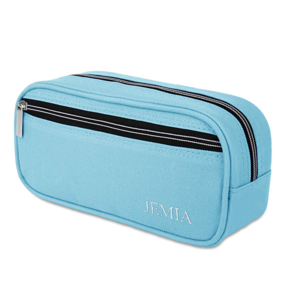 JEMIA Light Blue Pencil Case, Front Zipper Pocket and Mesh Holder