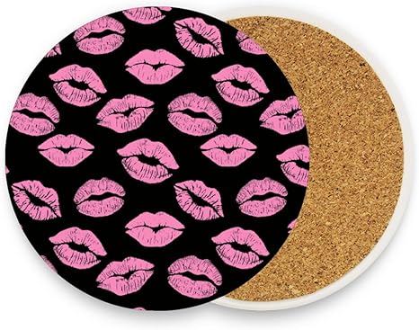 Amazon Akiraki コースター 吸水 滑り止め 速乾 2枚セット 茶托 茶パット おしゃれ 耐熱 円型 オシャレ 唇 かわいい 黒 ブラック エコ素材 茶托コースター お茶 コーヒー 飲食店 オフィス 喫茶店 コースター オンライン通販