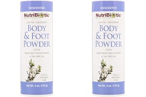NutriBiotic Body & Foot Unscented Powder (Pack of 2) with Tea Tree Leaf Oil, Corn Starch, Sodium Bicarbonate and Grapefruit Seed Extract, 4 oz.
