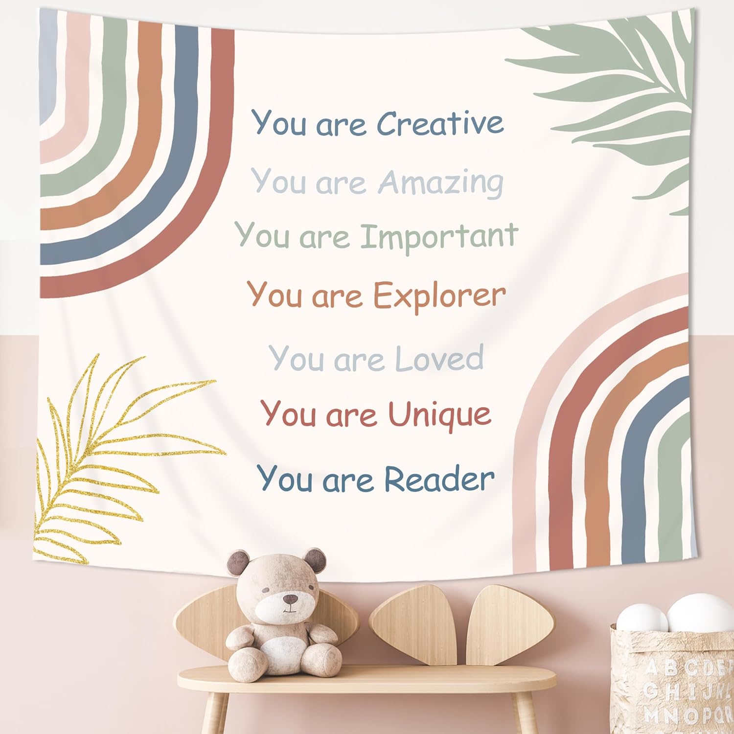 Tapestries - Imirell Boho Rainbow Positive Quotes Tapestry 59Wx51H Inches You Are Abstract Leaves Kids Inspirational Motivational Teens Girls Art Hanging Bedroom Living Room Dorm Wall Blankets Home Decor Fabric